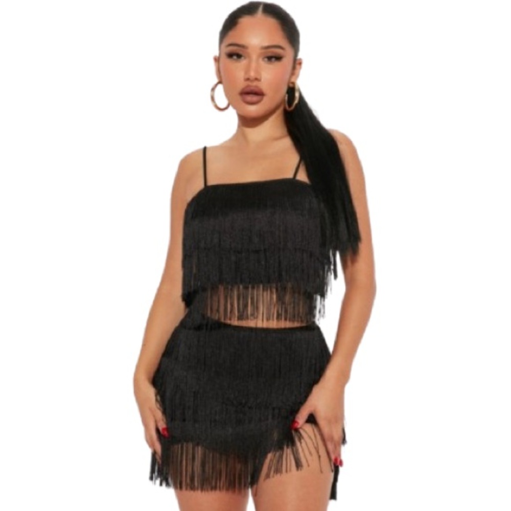 NWT Fashion Nova Forever Fringe Skirt Set Black Size XL